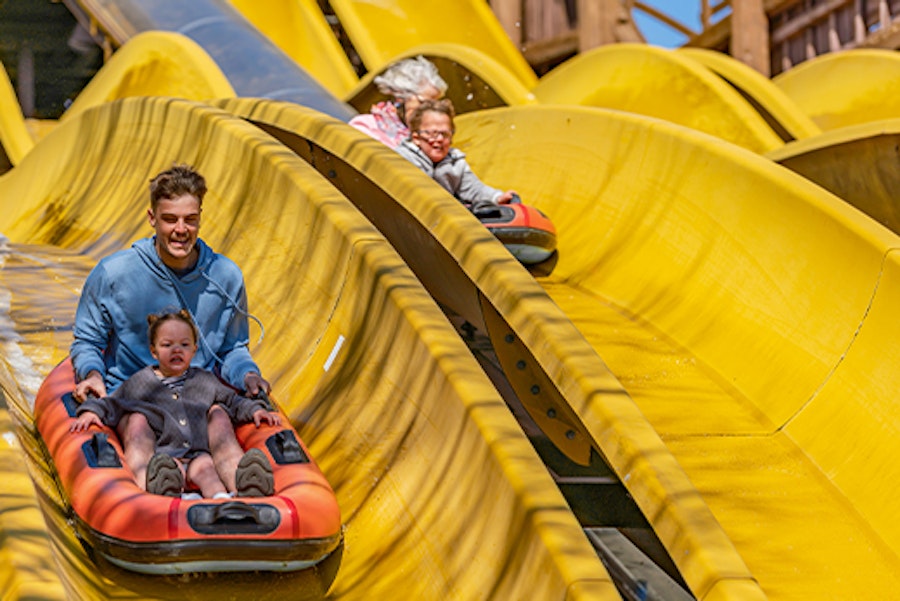 Family on Buffalo Falls ride at Paultons Park