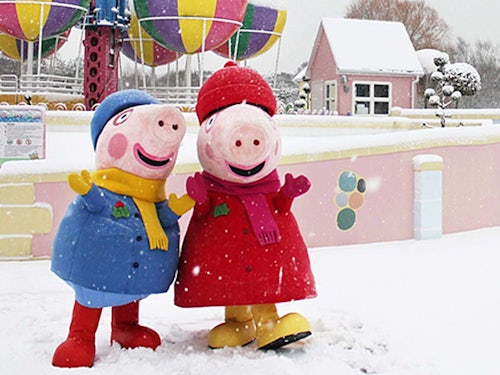 Peppa and George at Christmas in Peppa Pig World
