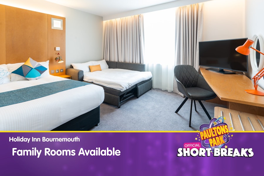 Hotel room with double and sofa bed, captioned to highlight family room availability